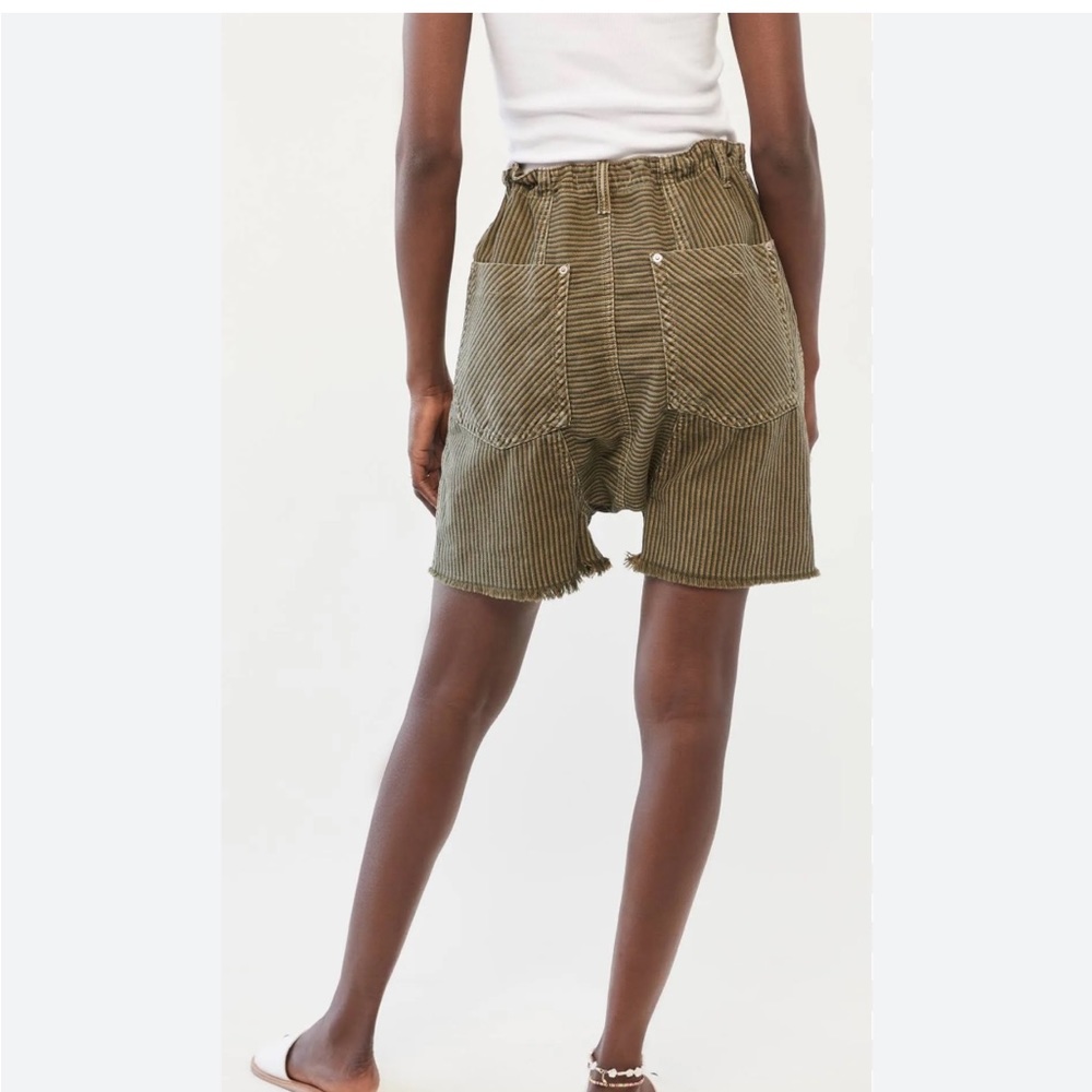 Free People Olive Green Striped Shorts - Picture 3 of 6